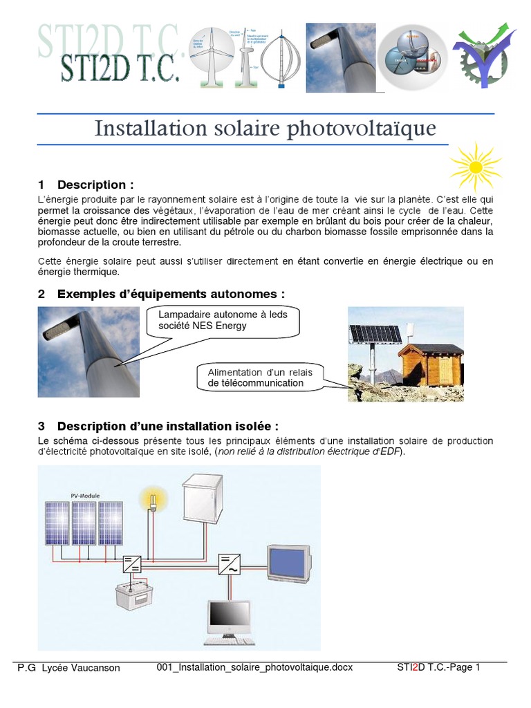 sti2d-photovoltaique-autonome-1 sti2d spécialité energie environnement installation photovoltaique autonome